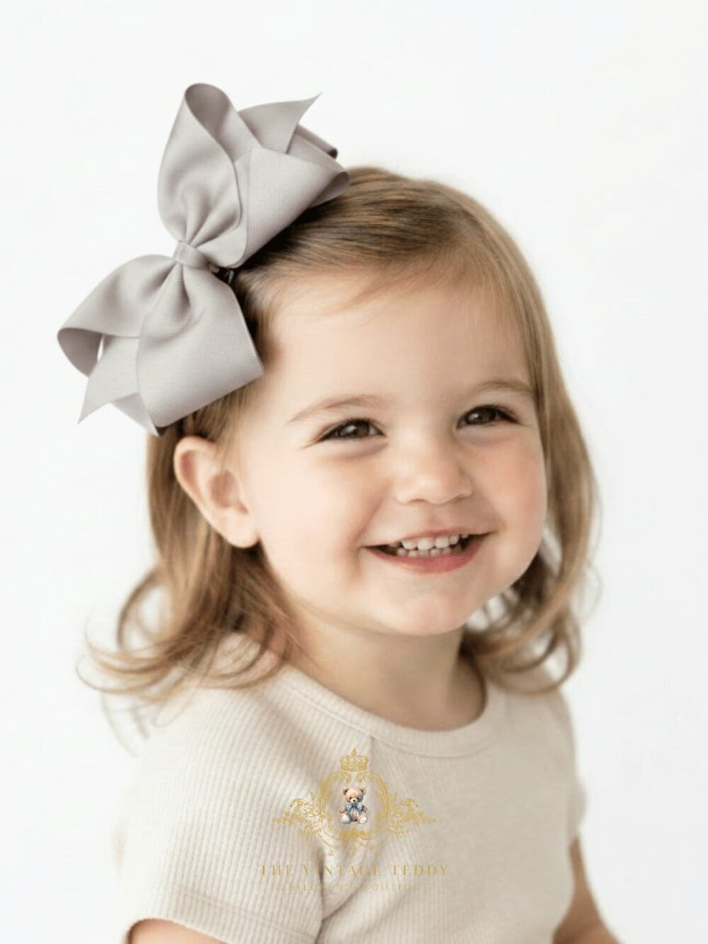 Pretty Girls Hair Bows Grosgrain Ribbon Clips Hair Accessories Lite Gray 6 Inch